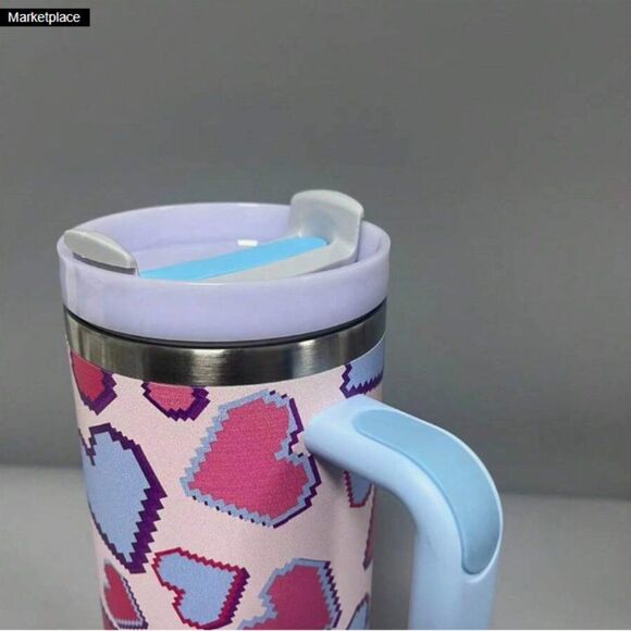 40oz Stainless Steel Insulated Cup With Handle, Straw - Picture 2 of 6